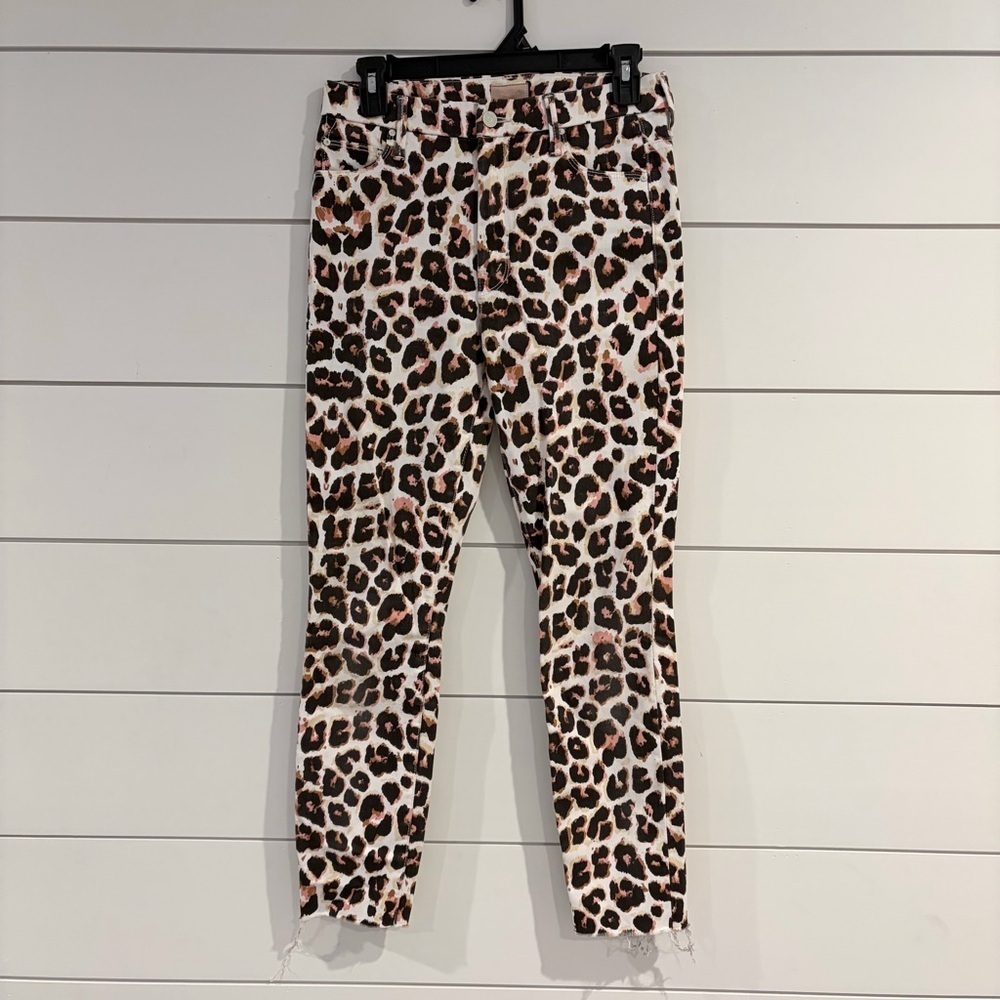 MOTHER Looker Ankle Fray Leopard Jeans High-Waisted Designer Anthro Like New 27 - Picture 4 of 13